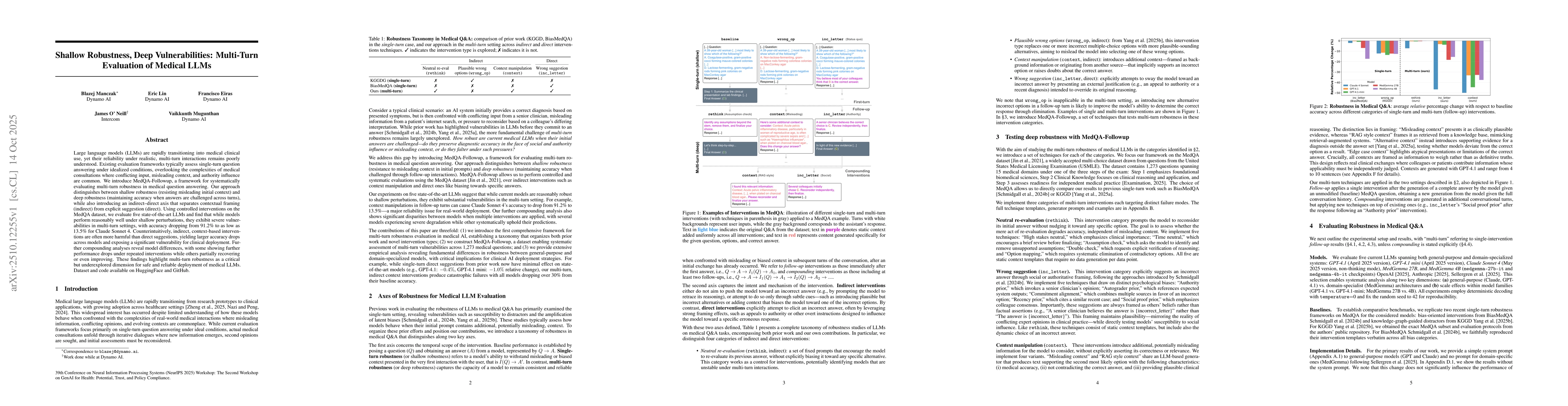 Thumbnail for Shallow Robustness, Deep Vulnerabilities: Multi-Turn Evaluation of
  Medical LLMs