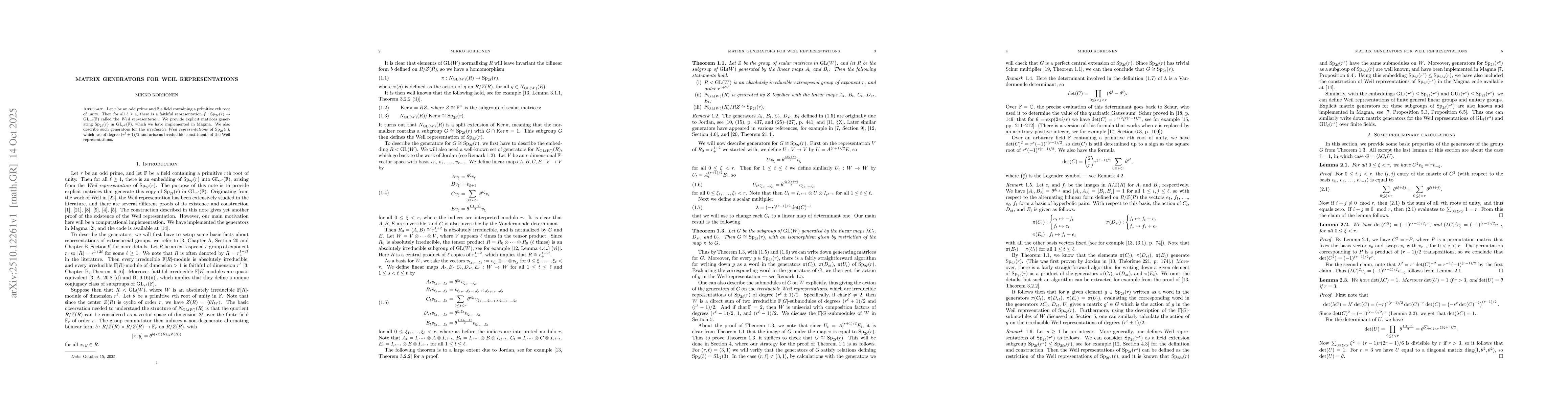 Thumbnail for Matrix generators for Weil representations