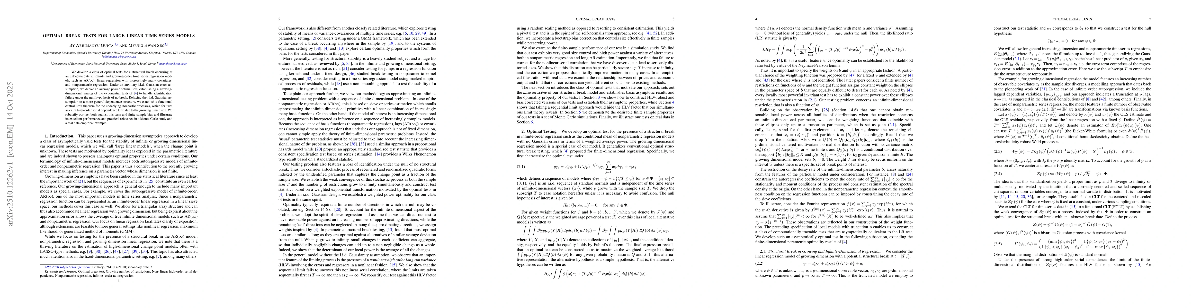 Thumbnail for Optimal break tests for large linear time series models