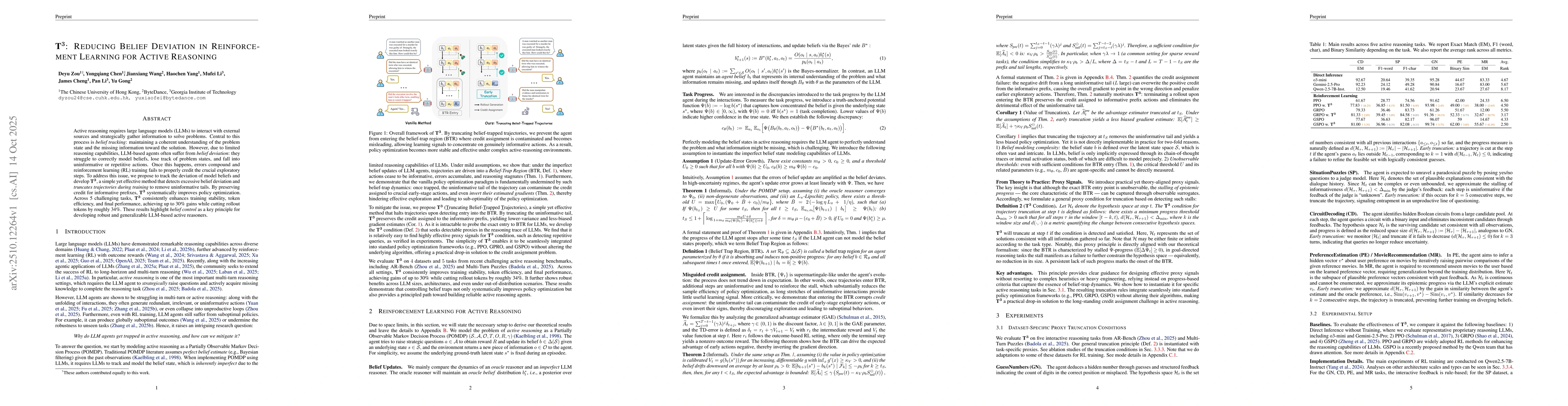 Thumbnail for $\mathbf{T^3}$: Reducing Belief Deviation in Reinforcement Learning for
  Active Reasoning