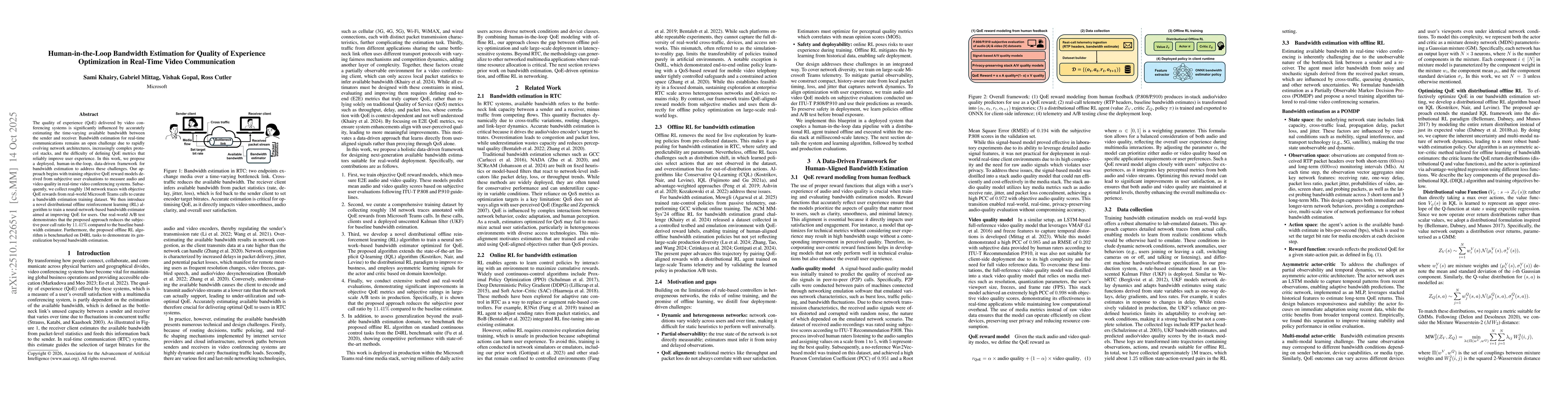 Thumbnail for Human-in-the-Loop Bandwidth Estimation for Quality of Experience
  Optimization in Real-Time Video Communication