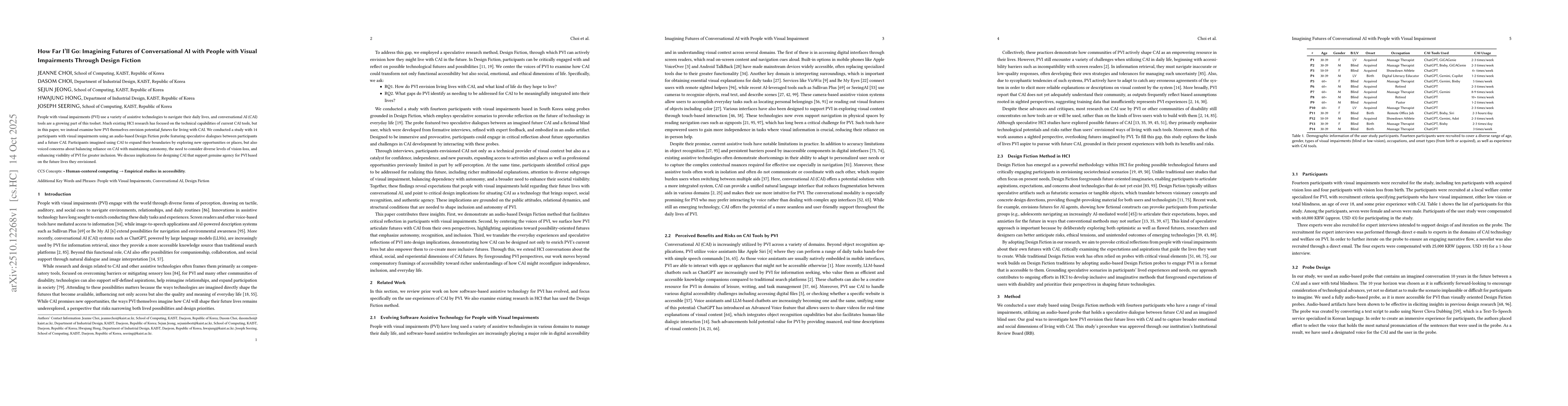 Thumbnail for How Far I'll Go: Imagining Futures of Conversational AI with People with
  Visual Impairments Through Design Fiction