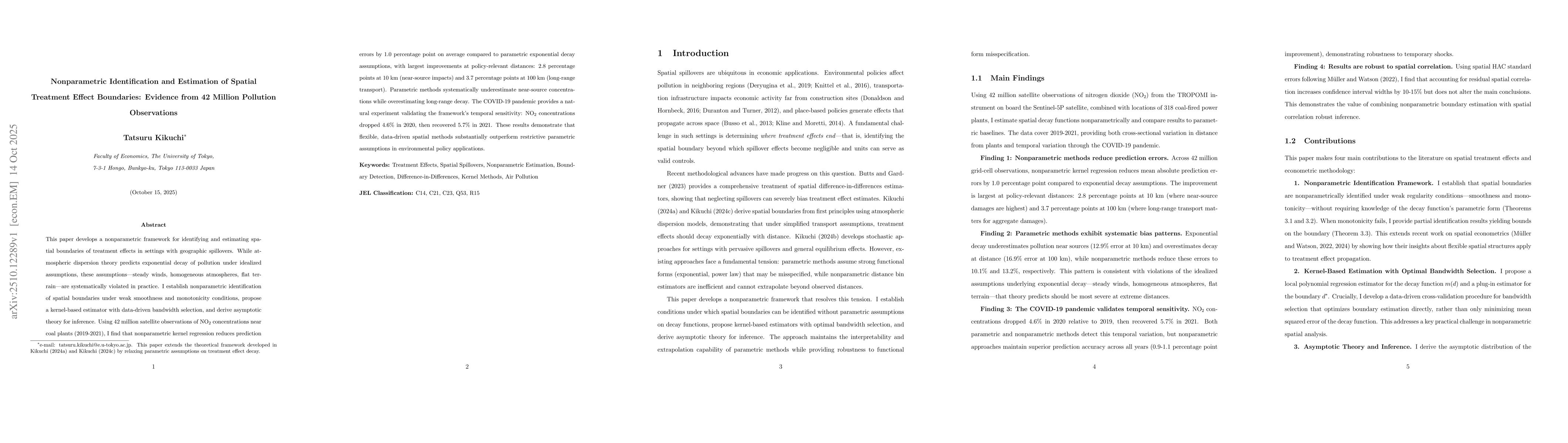 Thumbnail for Nonparametric Identification and Estimation of Spatial Treatment Effect
  Boundaries: Evidence from 42 Million Pollution Observations