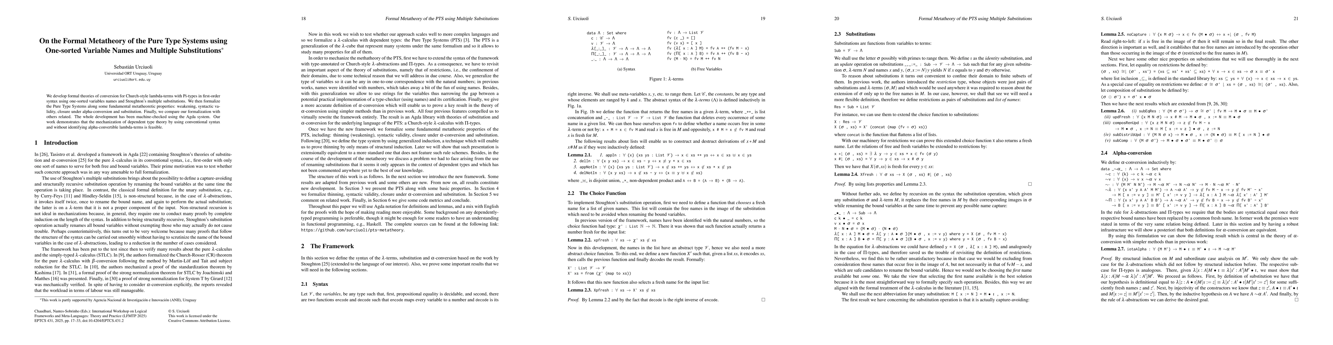 Thumbnail for On the Formal Metatheory of the Pure Type Systems using One-sorted
  Variable Names and Multiple Substitutions