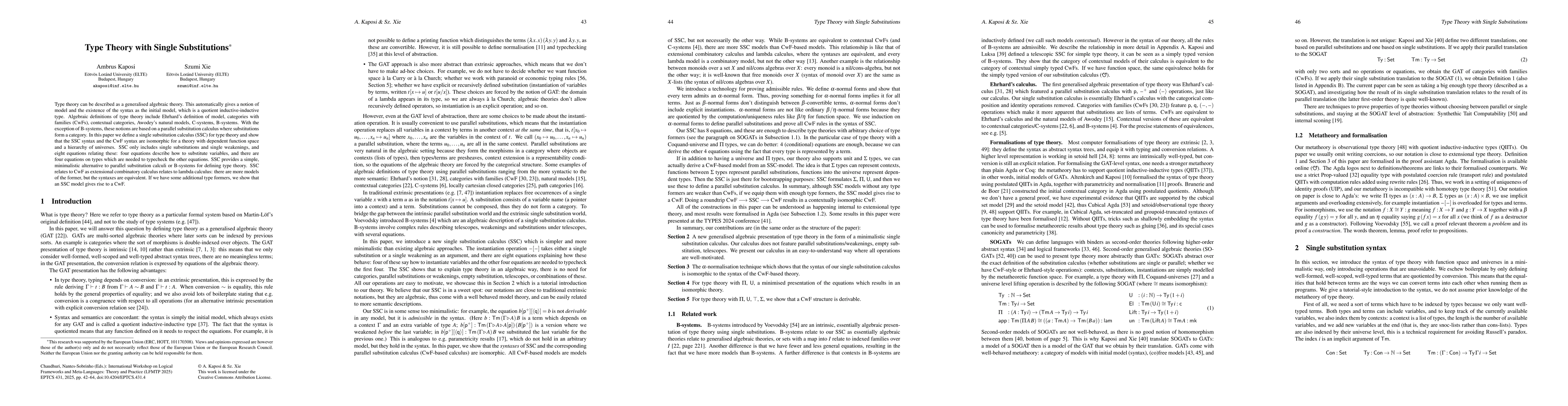 Thumbnail for Type Theory with Single Substitutions