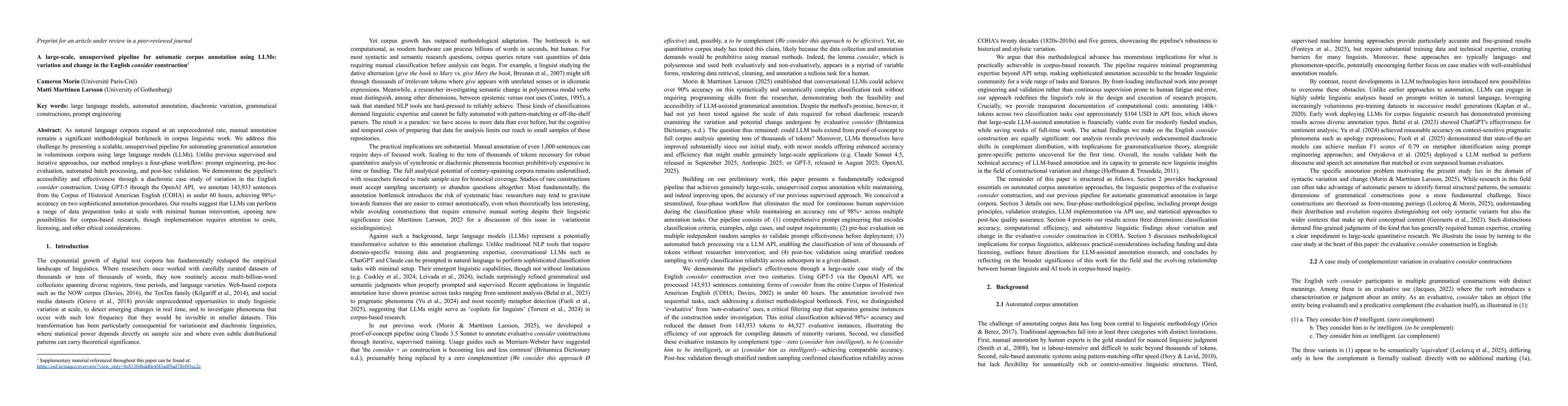 Thumbnail for A large-scale, unsupervised pipeline for automatic corpus annotation
  using LLMs: variation and change in the English consider construction