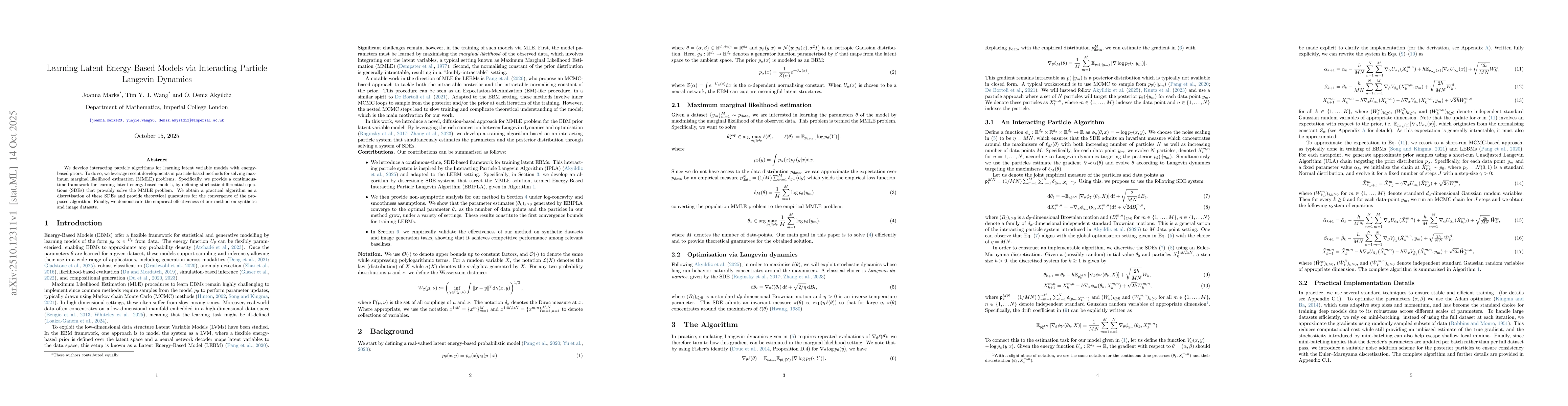 Thumbnail for Learning Latent Energy-Based Models via Interacting Particle Langevin
  Dynamics