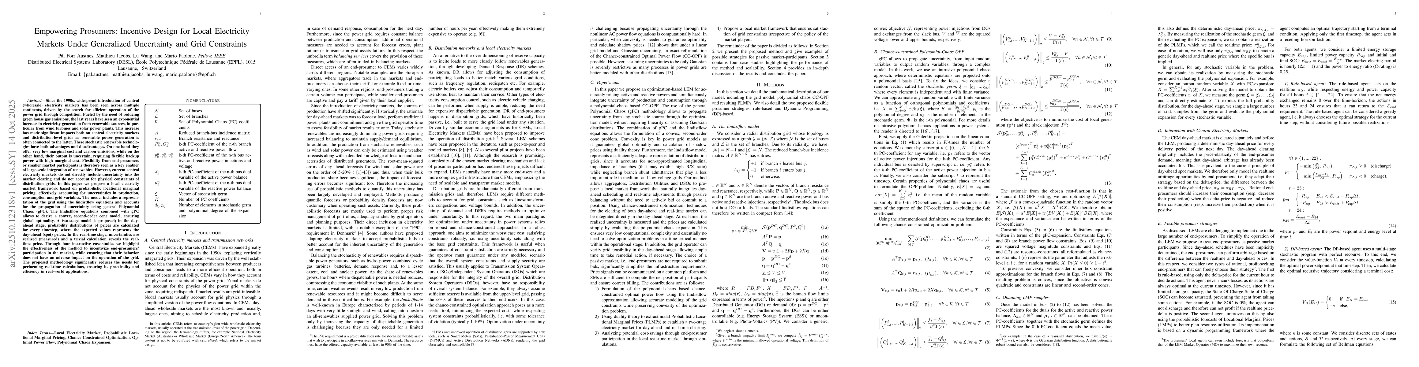 Thumbnail for Empowering Prosumers: Incentive Design for Local Electricity Markets
  Under Generalized Uncertainty and Grid Constraints