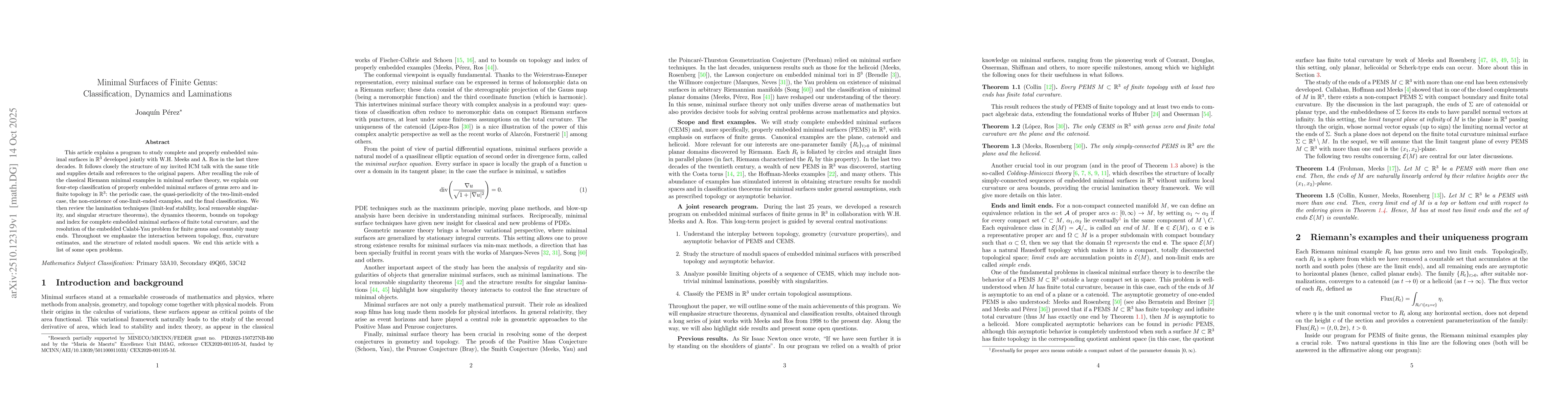 Thumbnail for Minimal Surfaces of Finite Genus: Classification, Dynamics and
  Laminations