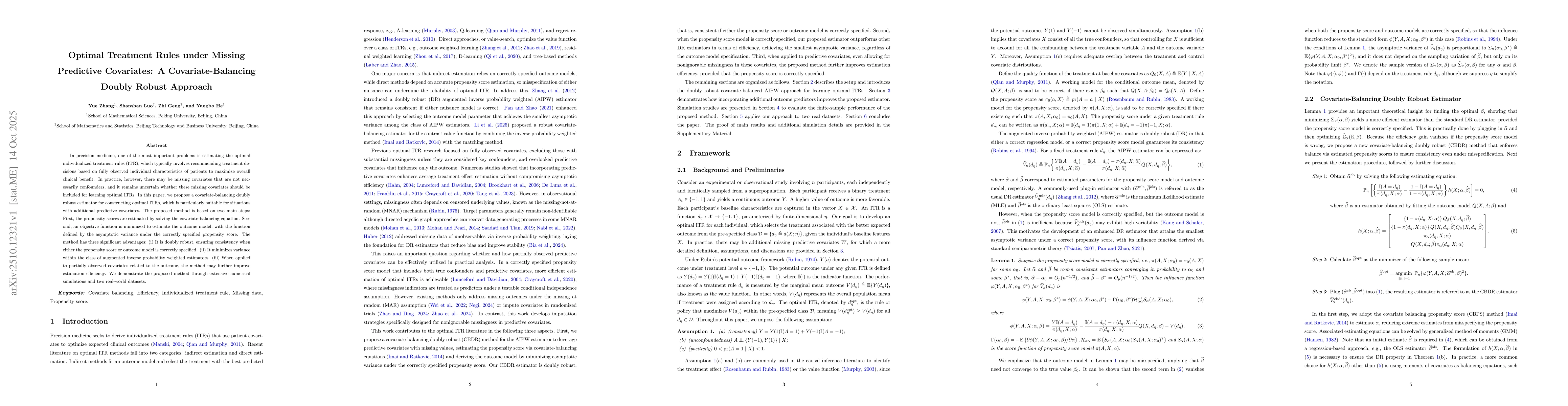 Thumbnail for Optimal Treatment Rules under Missing Predictive Covariates: A
  Covariate-Balancing Doubly Robust Approach