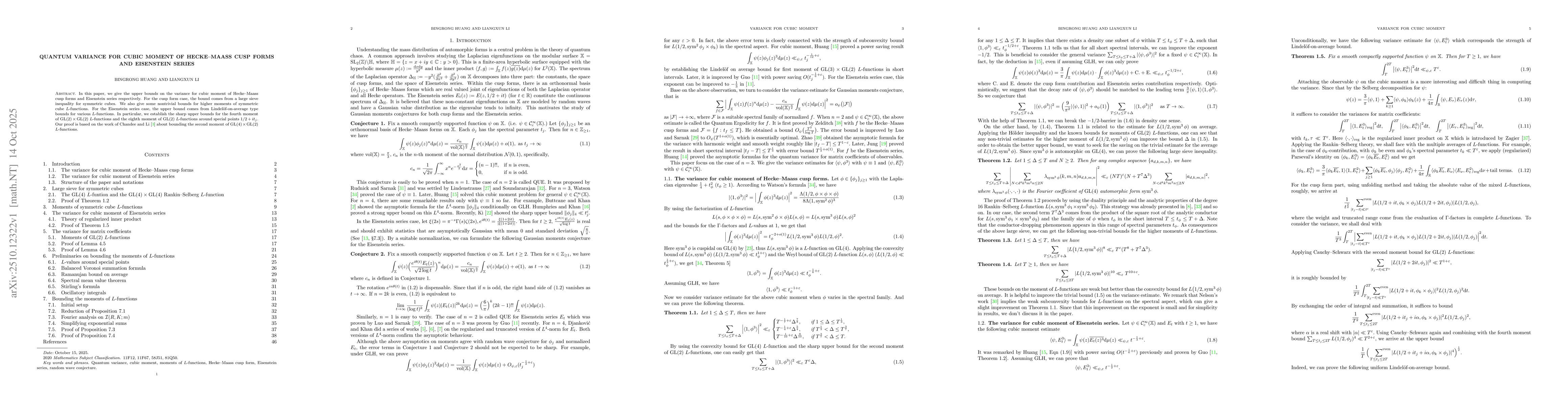 Thumbnail for Quantum variance for cubic moment of Hecke--Maass cusp forms and
  Eisenstein series