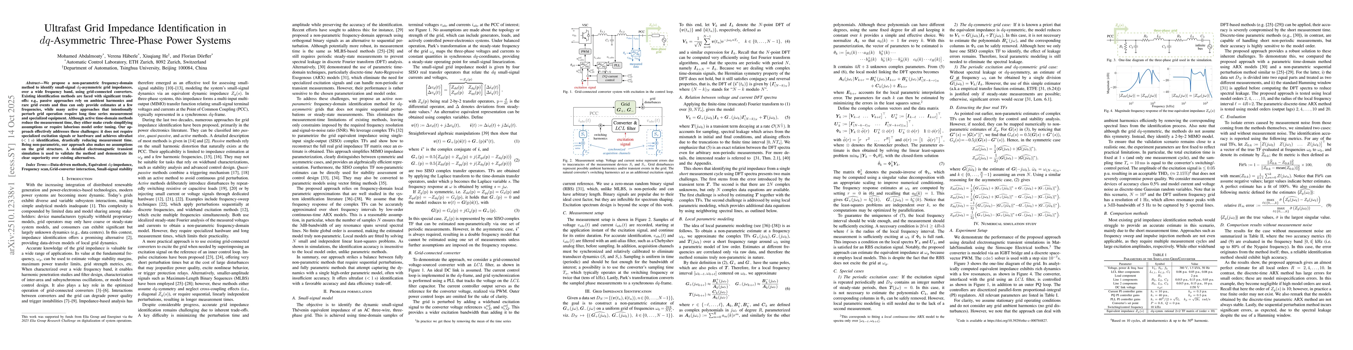 Thumbnail for Ultrafast Grid Impedance Identification in $dq$-Asymmetric Three-Phase
  Power Systems