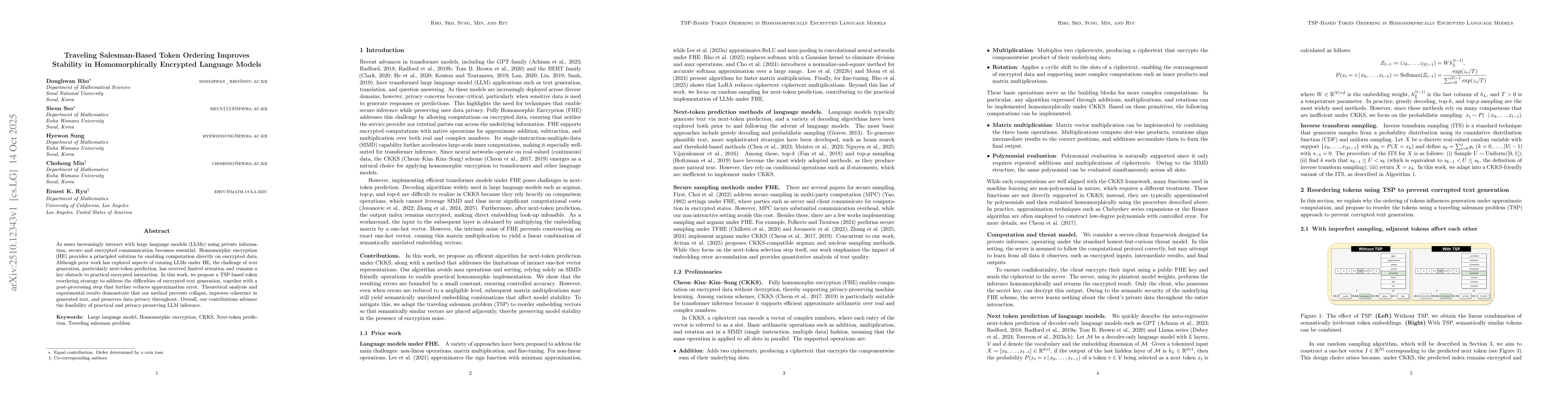 Thumbnail for Traveling Salesman-Based Token Ordering Improves Stability in
  Homomorphically Encrypted Language Models