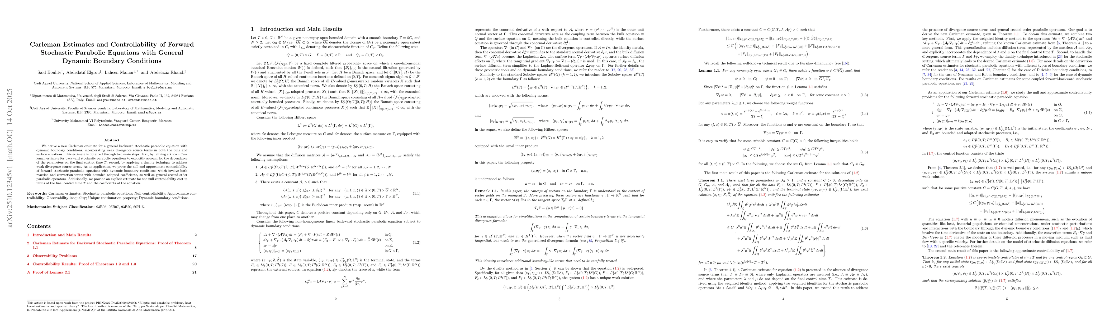 Thumbnail for Carleman Estimates and Controllability of Forward Stochastic Parabolic
  Equations with General Dynamic Boundary Conditions