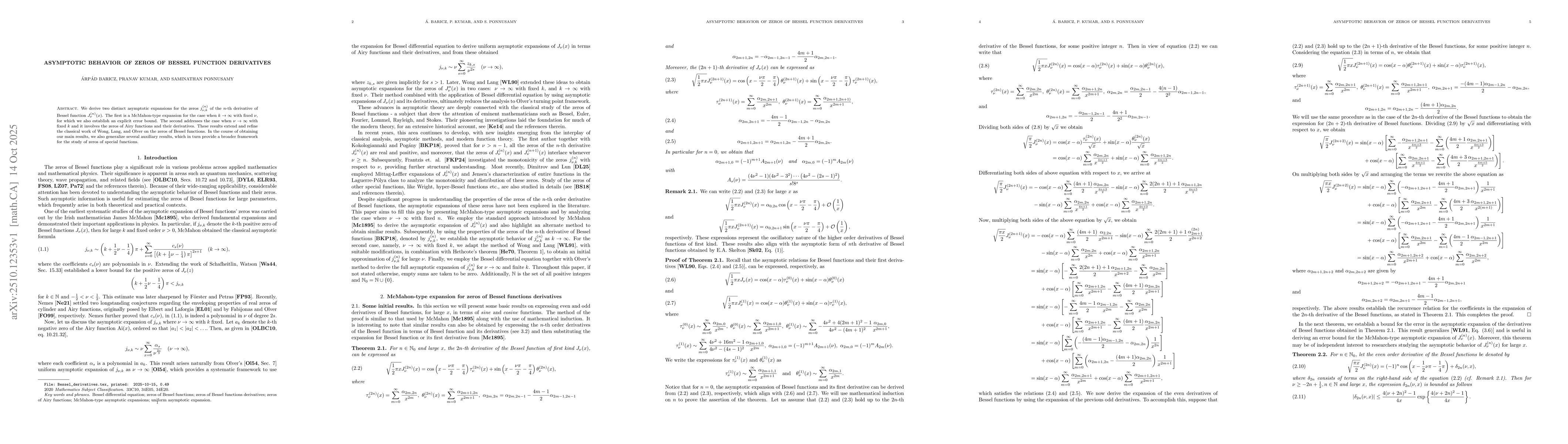 Thumbnail for Asymptotic behavior of zeros of Bessel function derivatives