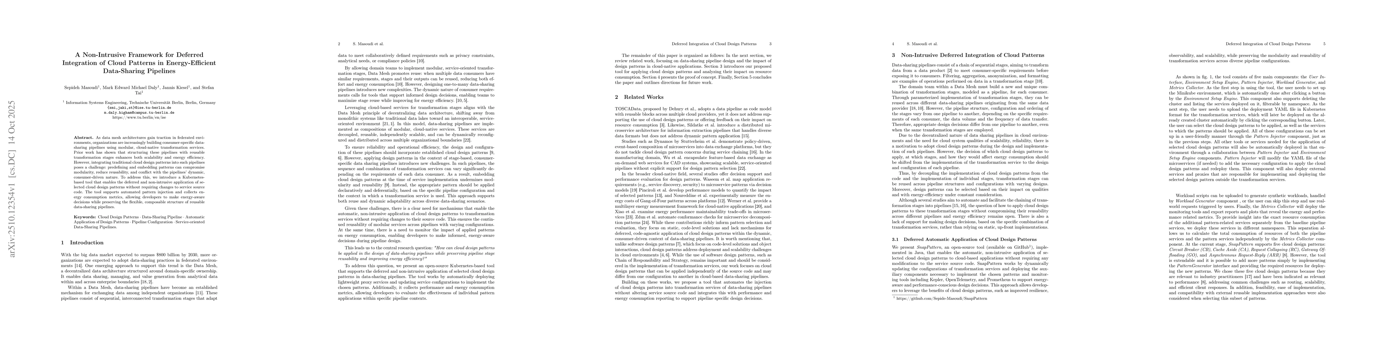 Thumbnail for A Non-Intrusive Framework for Deferred Integration of Cloud Patterns in
  Energy-Efficient Data-Sharing Pipelines