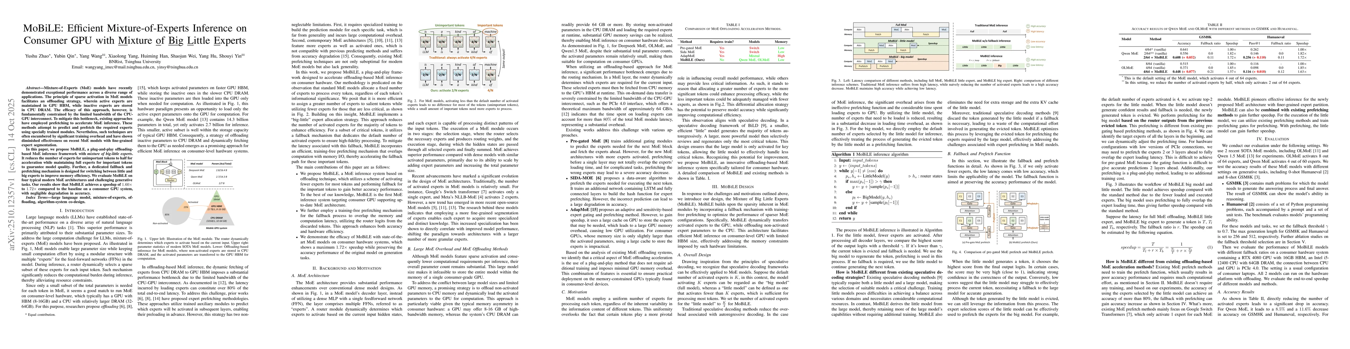 Thumbnail for MoBiLE: Efficient Mixture-of-Experts Inference on Consumer GPU with
  Mixture of Big Little Experts