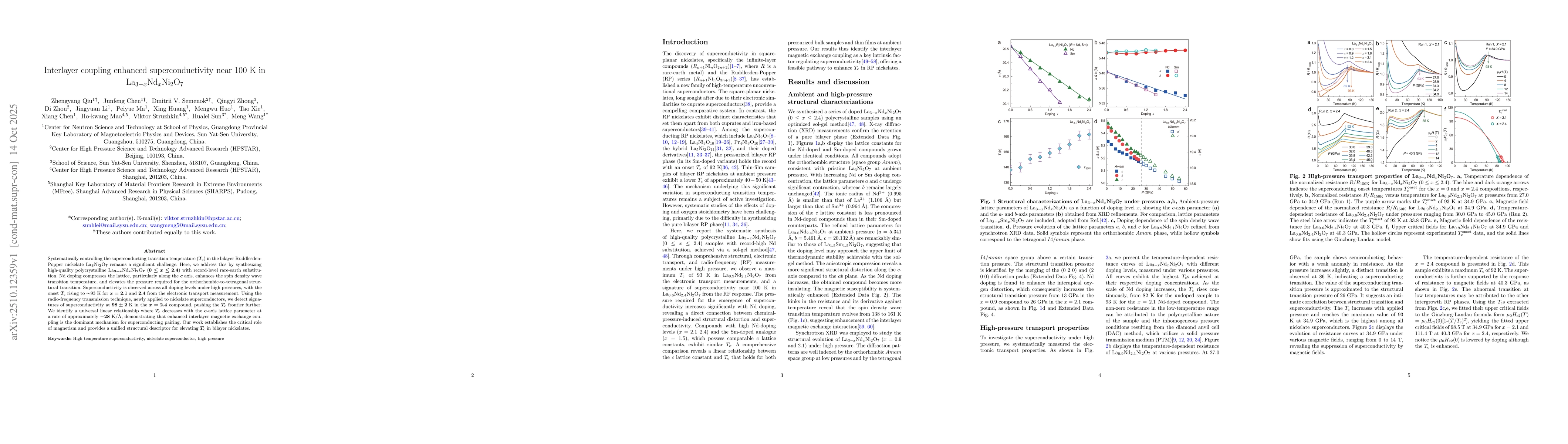 Thumbnail for Interlayer coupling enhanced superconductivity near 100 K in
  La$_{3-x}$Nd$_x$Ni$_2$O$_7$