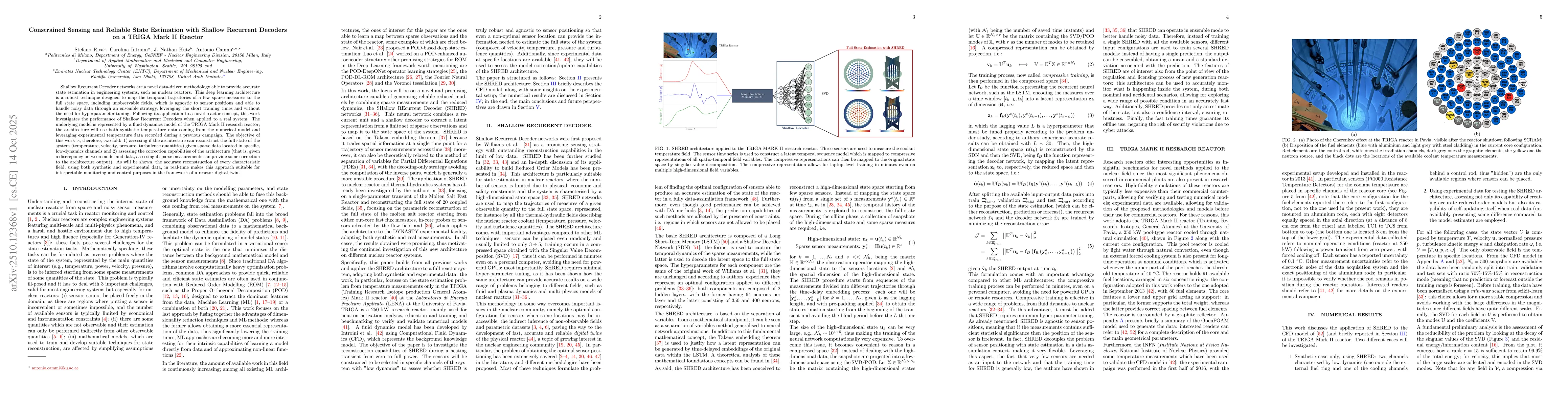 Thumbnail for Constrained Sensing and Reliable State Estimation with Shallow Recurrent
  Decoders on a TRIGA Mark II Reactor