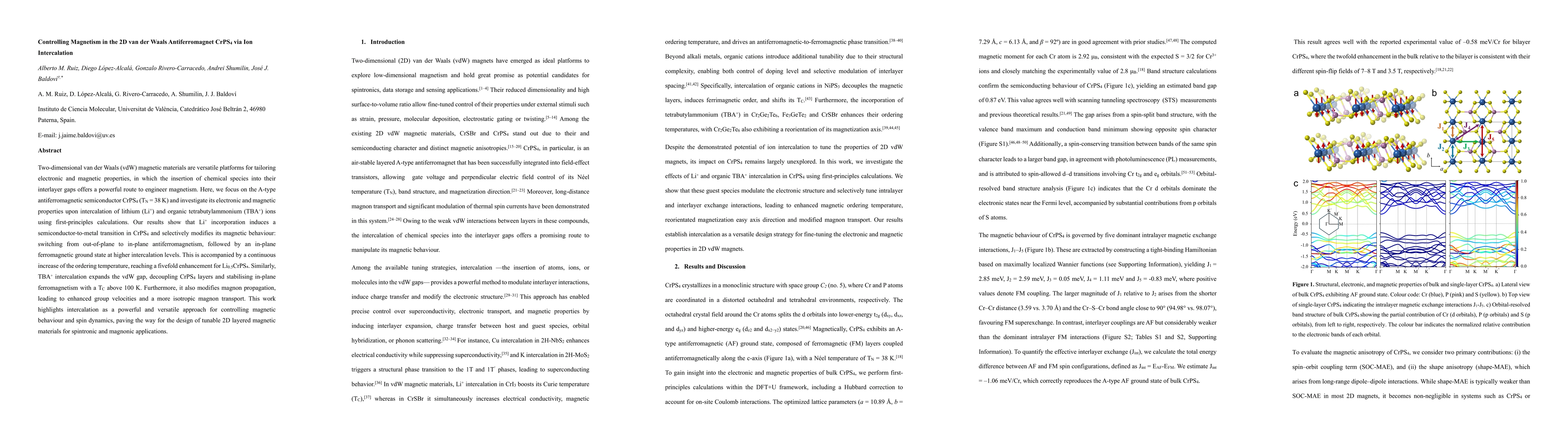 Thumbnail for Controlling Magnetism in the 2D van der Waals Antiferromagnet CrPS$_4$
  via Ion Intercalation