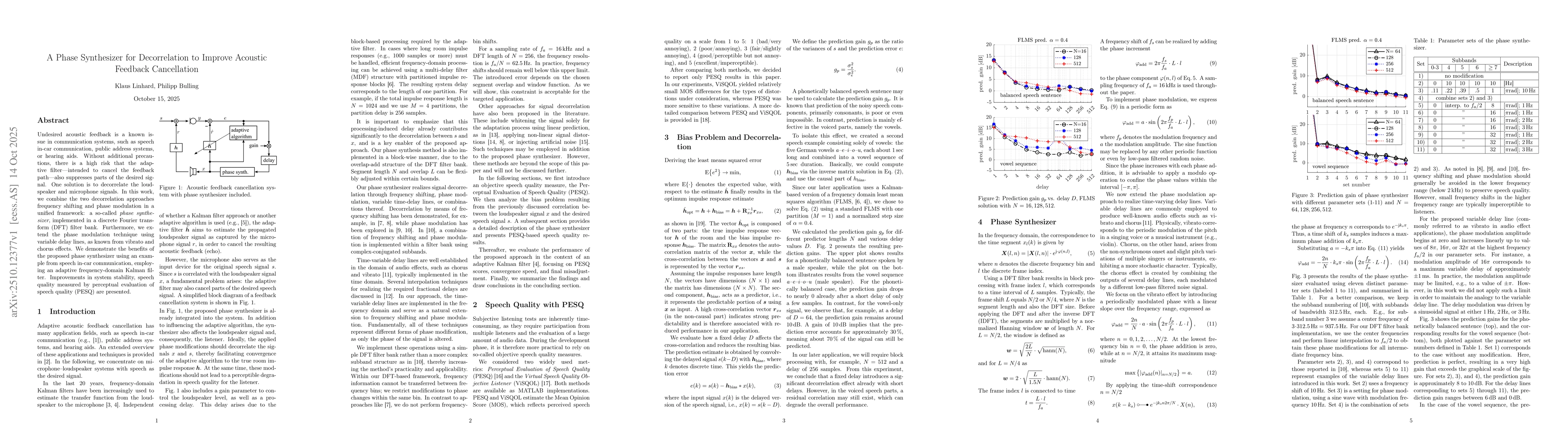 Thumbnail for A Phase Synthesizer for Decorrelation to Improve Acoustic Feedback
  Cancellation