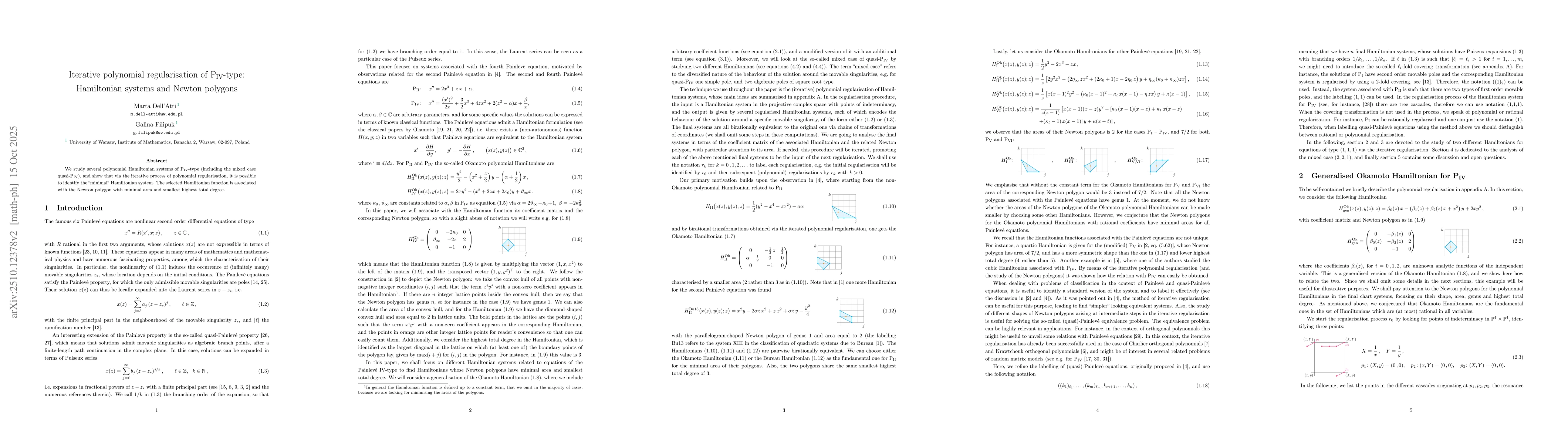 Thumbnail for Iterative polynomial regularisation of PIV-type: Hamiltonian systems and
  Newton polygons
