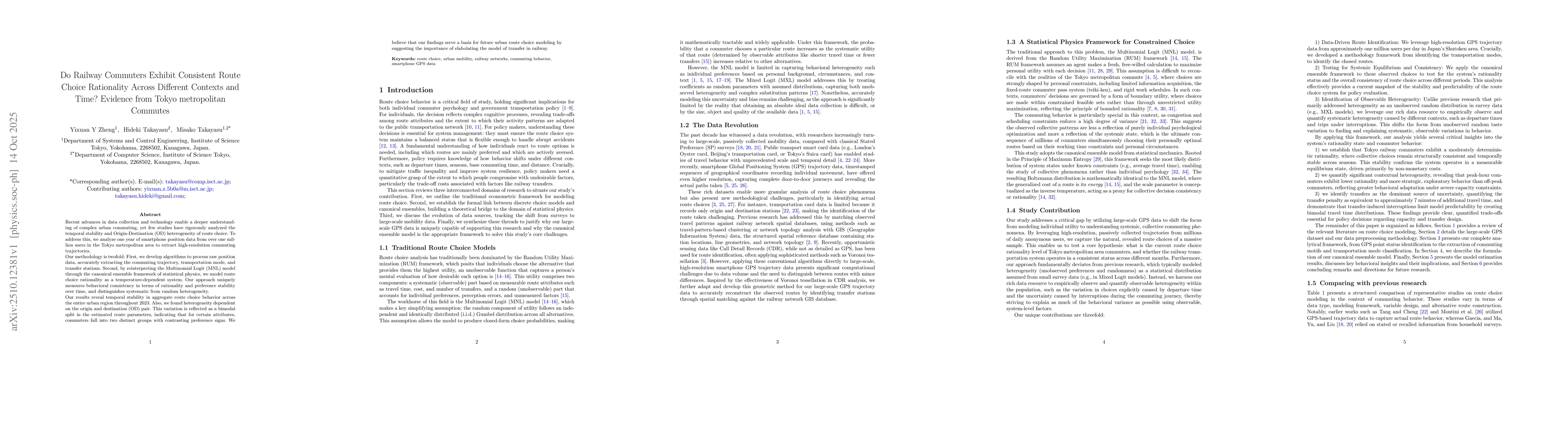 Thumbnail for Do Railway Commuters Exhibit Consistent Route Choice Rationality Across
  Different Contexts and Time? Evidence from Tokyo metropolitan Commutes