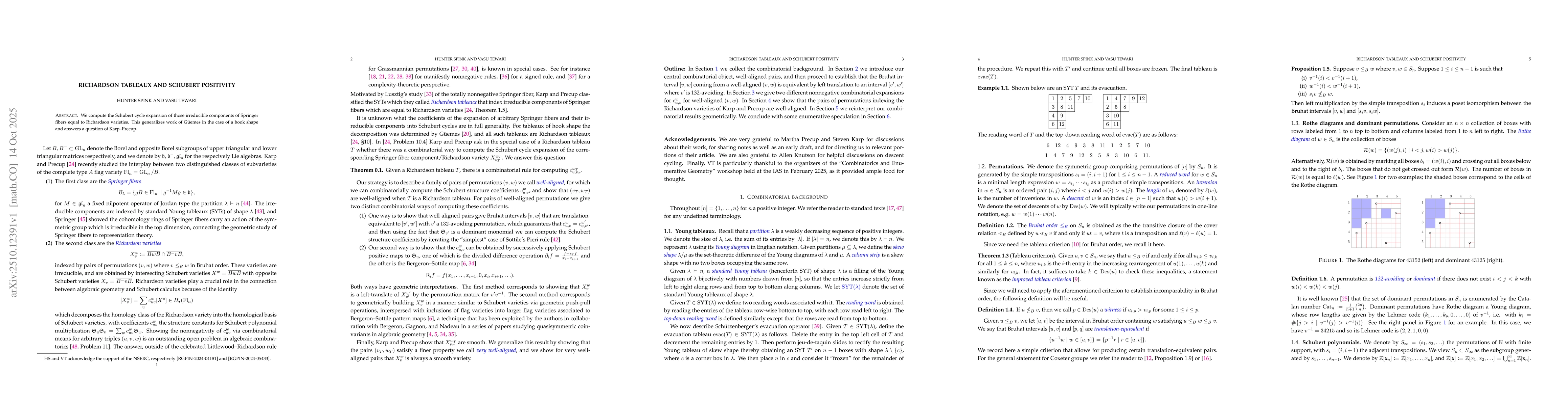 Thumbnail for Richardson tableaux and Schubert positivity