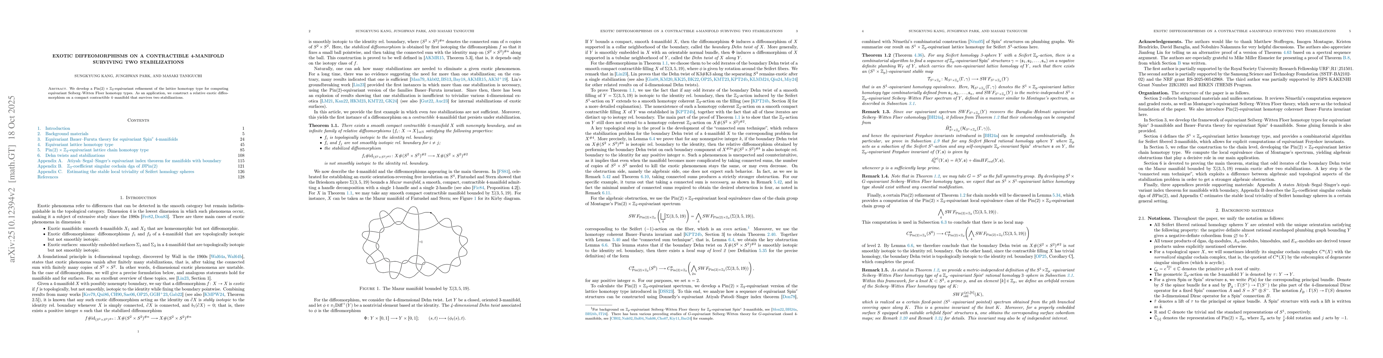 Thumbnail for Exotic diffeomorphisms on a contractible 4-manifold surviving two
  stabilizations