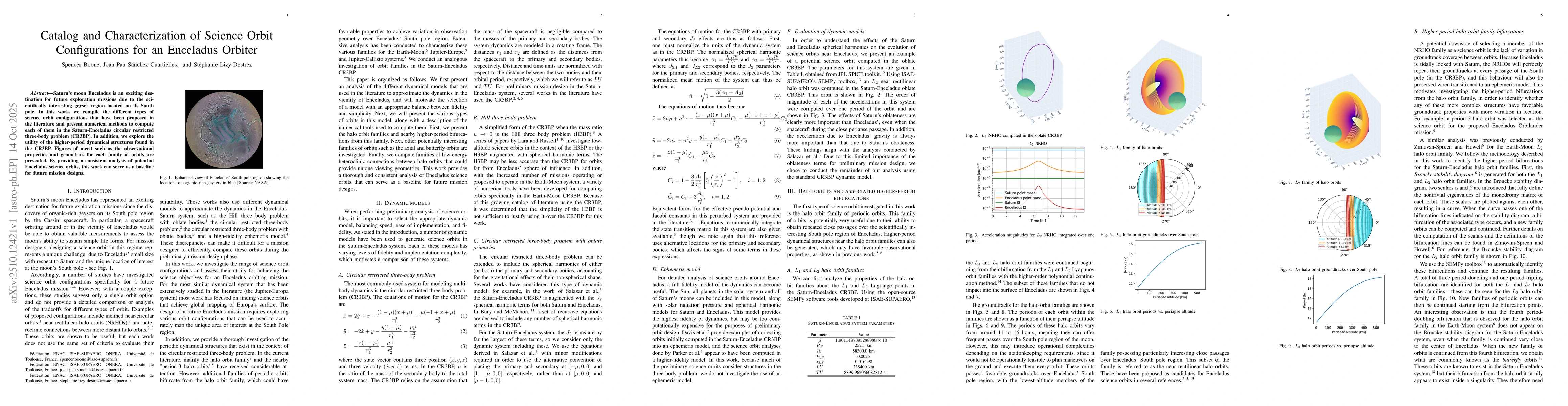 Thumbnail for Catalog and Characterization of Science Orbit Configurations for an
  Enceladus Orbiter