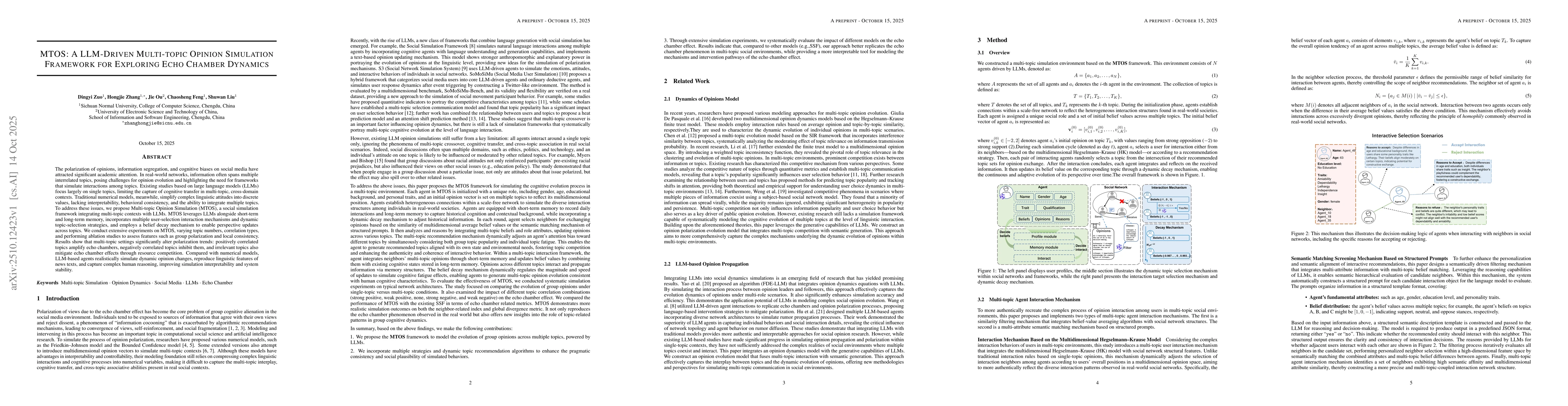 Thumbnail for MTOS: A LLM-Driven Multi-topic Opinion Simulation Framework for
  Exploring Echo Chamber Dynamics