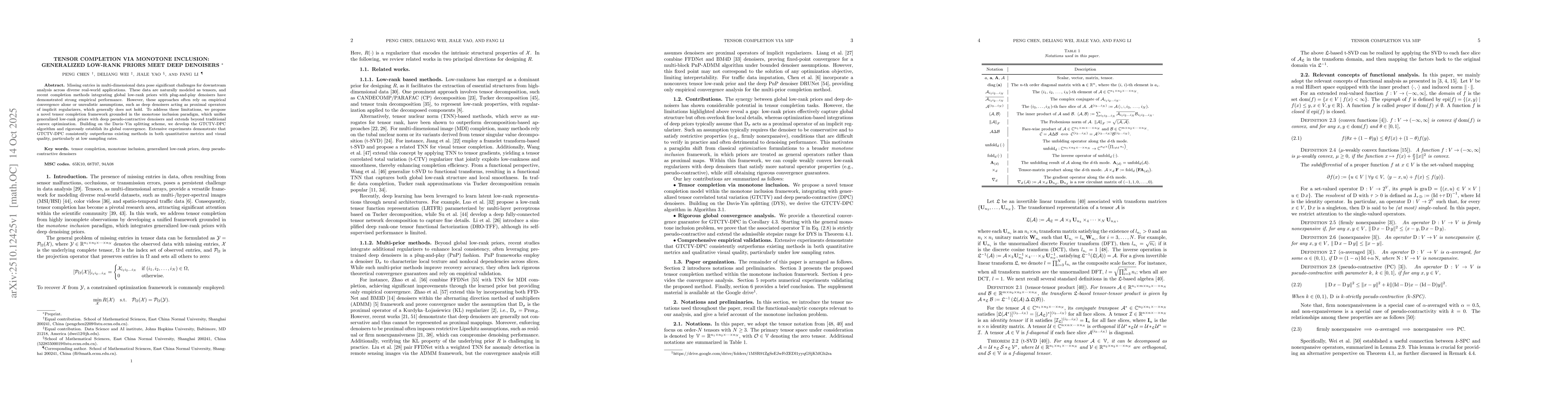 Thumbnail for Tensor Completion via Monotone Inclusion: Generalized Low-Rank Priors
  Meet Deep Denoisers