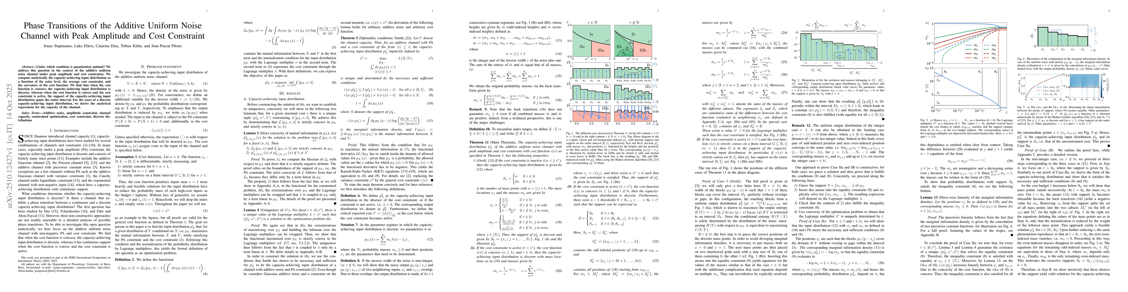Thumbnail for Phase Transitions of the Additive Uniform Noise Channel with Peak
  Amplitude and Cost Constraint