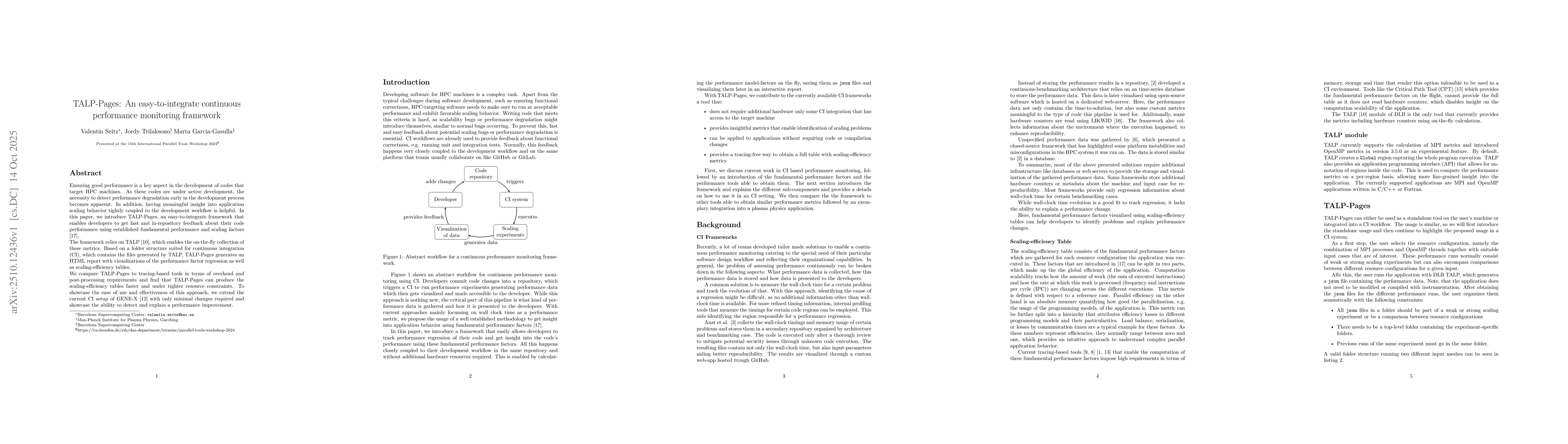 Thumbnail for TALP-Pages: An easy-to-integrate continuous performance monitoring
  framework