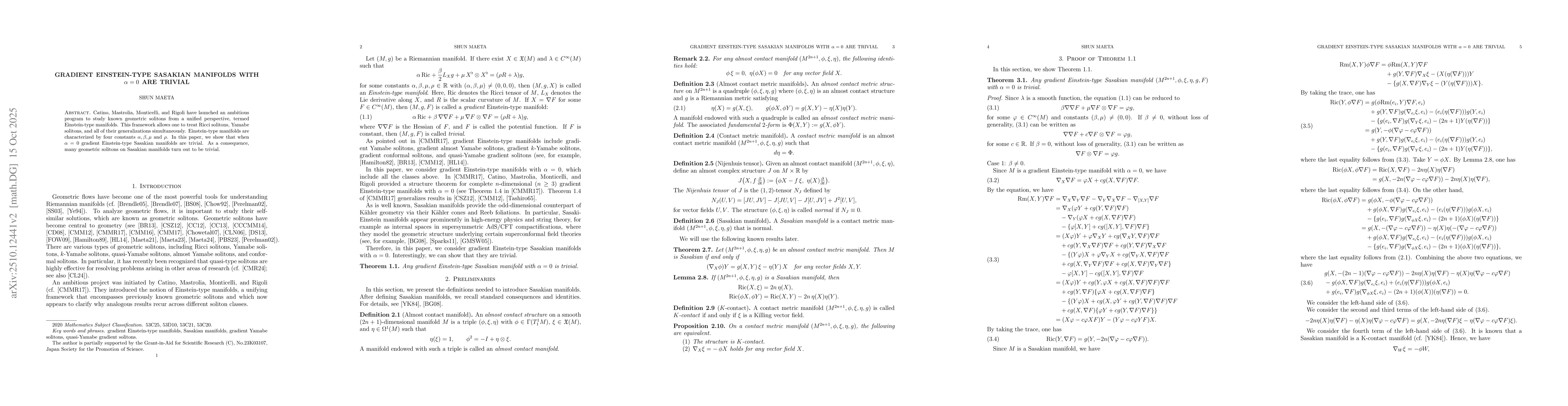 Thumbnail for Gradient Einstein-type Sasakian manifolds with $α=0$ are trivial