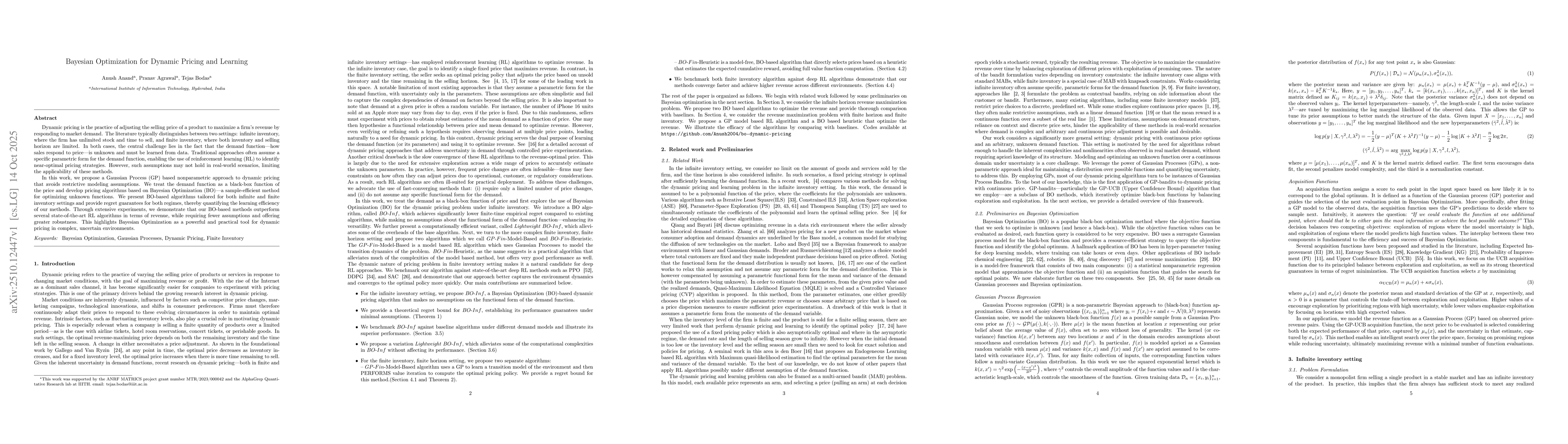 Thumbnail for Bayesian Optimization for Dynamic Pricing and Learning