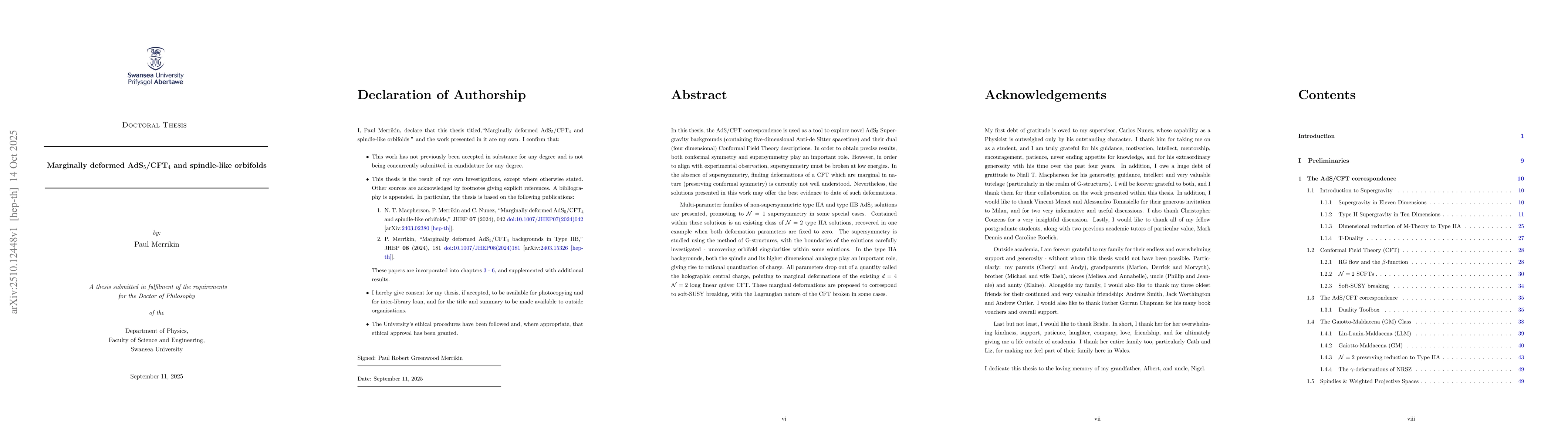 Thumbnail for Marginally deformed AdS$_5$/CFT$_4$ and spindle-like orbifolds