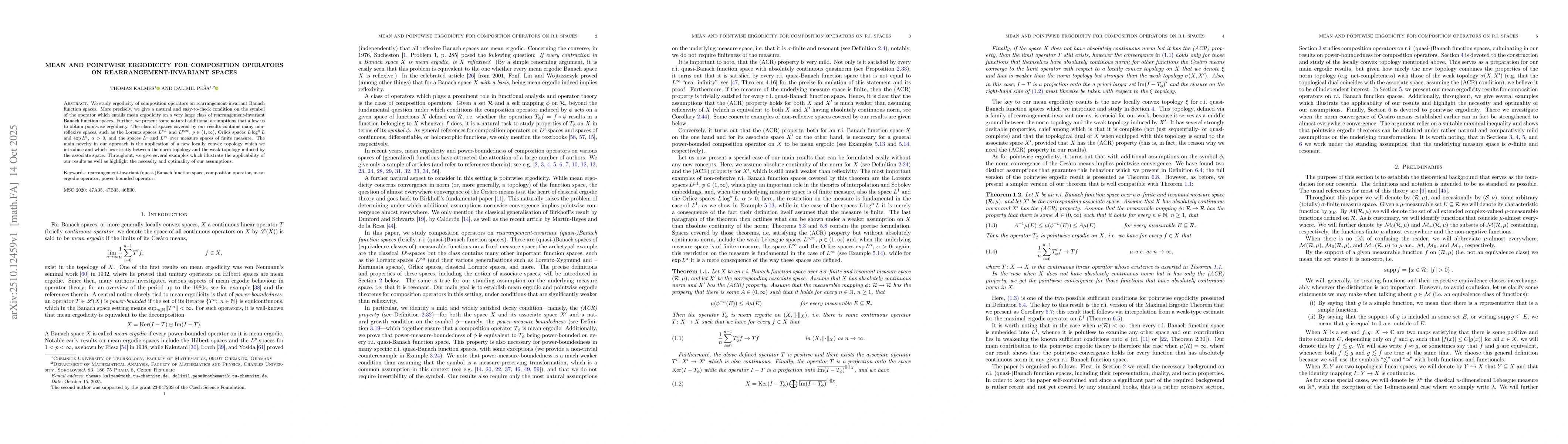 Thumbnail for Mean and pointwise ergodicity for composition operators on
  rearrangement-invariant spaces