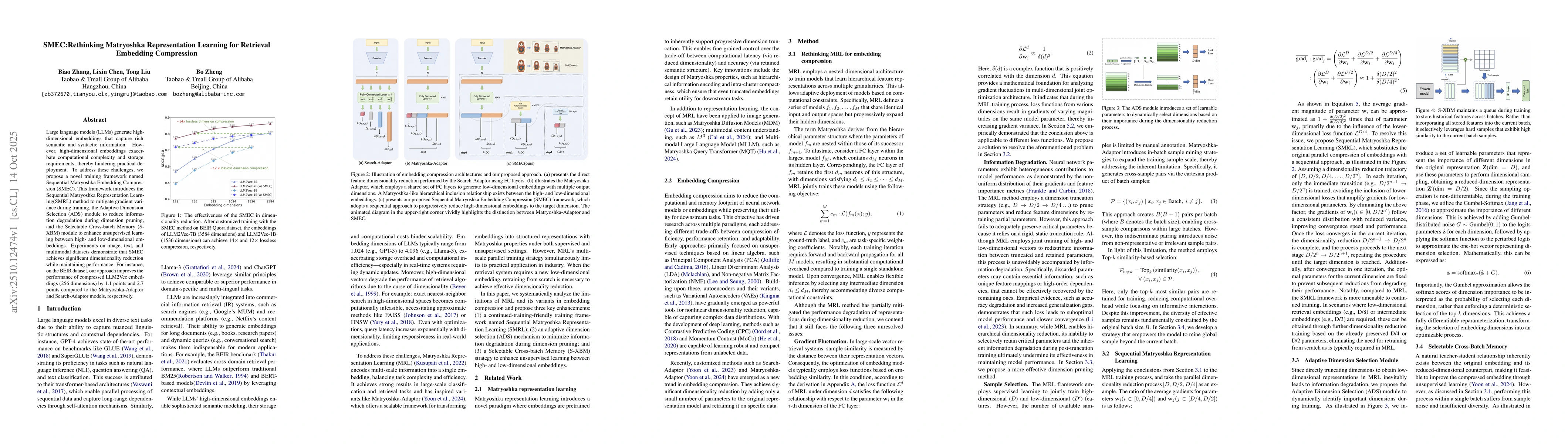 Thumbnail for SMEC: Rethinking Matryoshka Representation Learning for Retrieval
  Embedding Compression