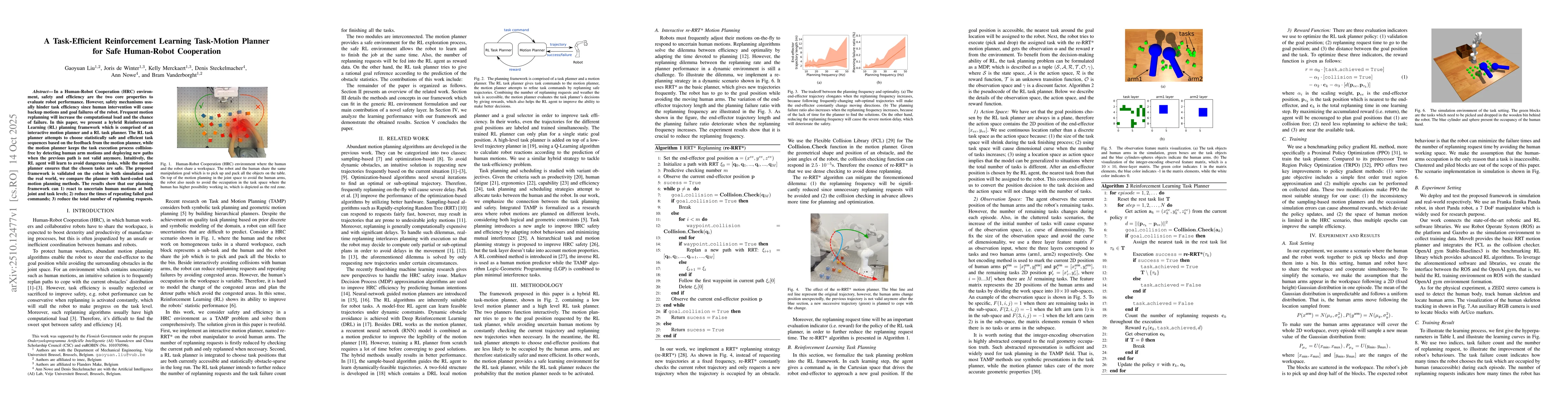 Thumbnail for A Task-Efficient Reinforcement Learning Task-Motion Planner for Safe
  Human-Robot Cooperation
