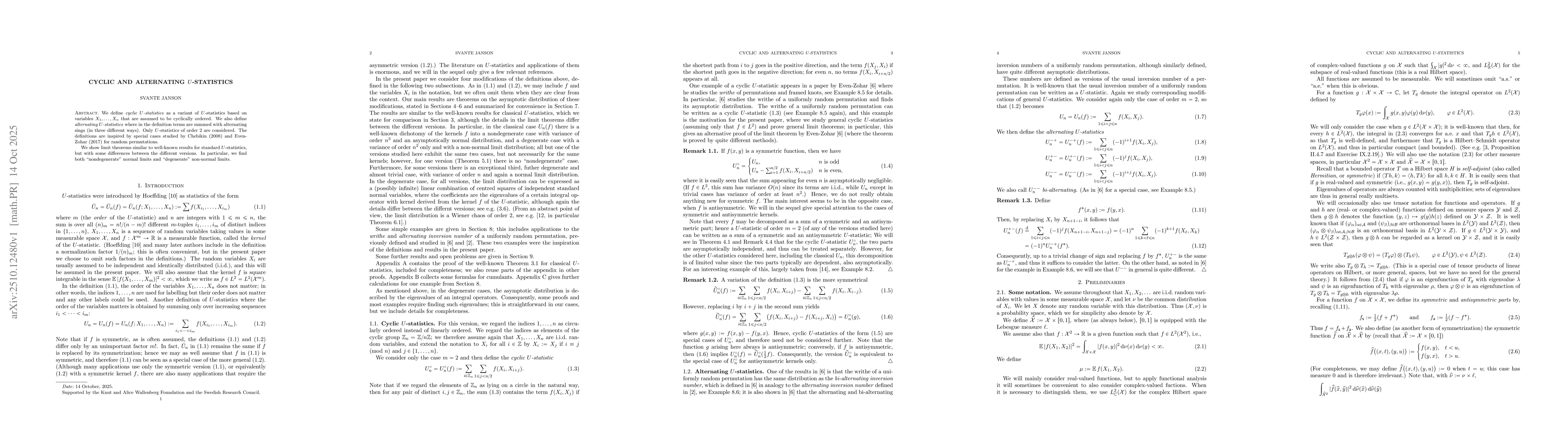 Thumbnail for Cyclic and alternating $U$-statistics