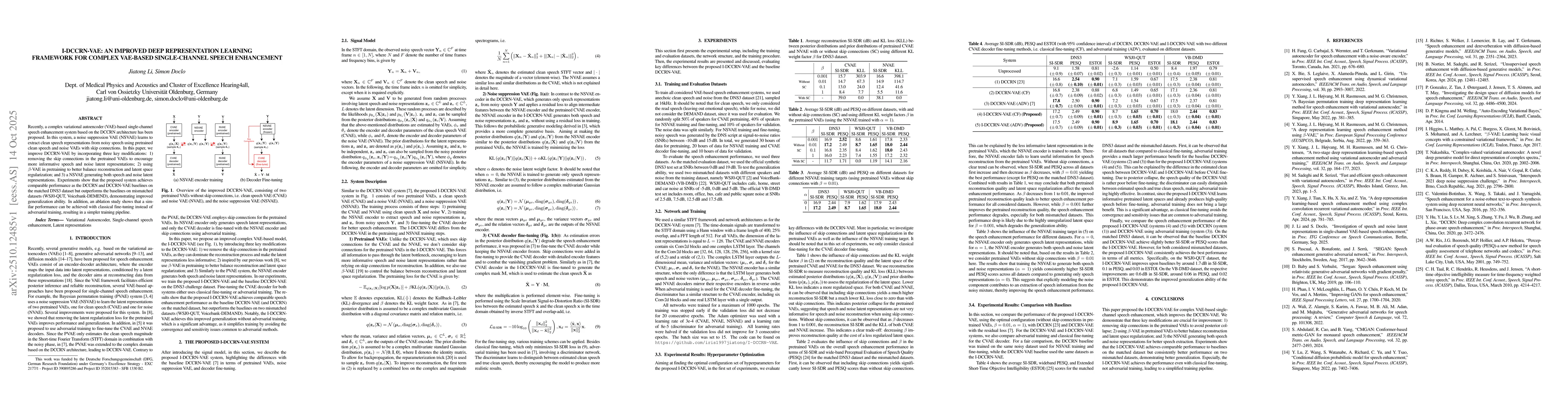 Thumbnail for I-DCCRN-VAE: An Improved Deep Representation Learning Framework for
  Complex VAE-based Single-channel Speech Enhancement