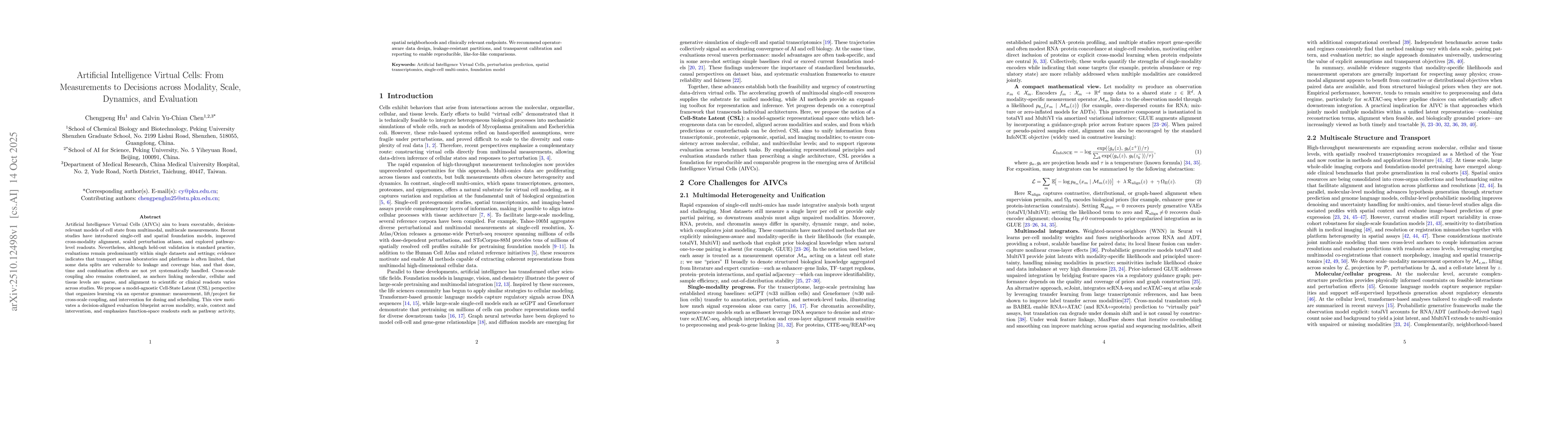 Thumbnail for Artificial Intelligence Virtual Cells: From Measurements to Decisions
  across Modality, Scale, Dynamics, and Evaluation