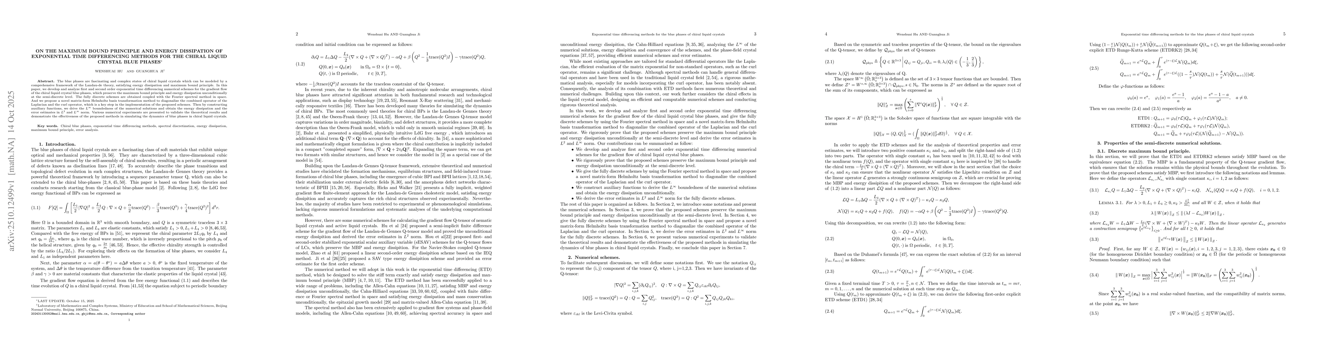 Thumbnail for On the maximum bound principle and energy dissipation of exponential
  time differencing methods for the chiral liquid crystal blue phases