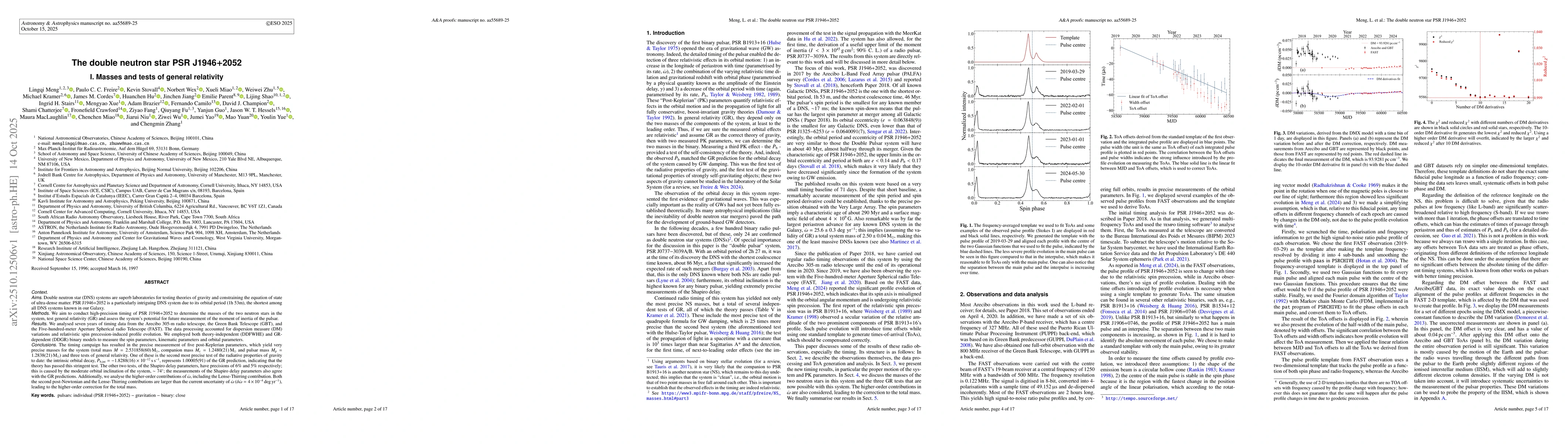 Thumbnail for The double neutron star PSR J1946+2052 I. Masses and tests of general
  relativity
