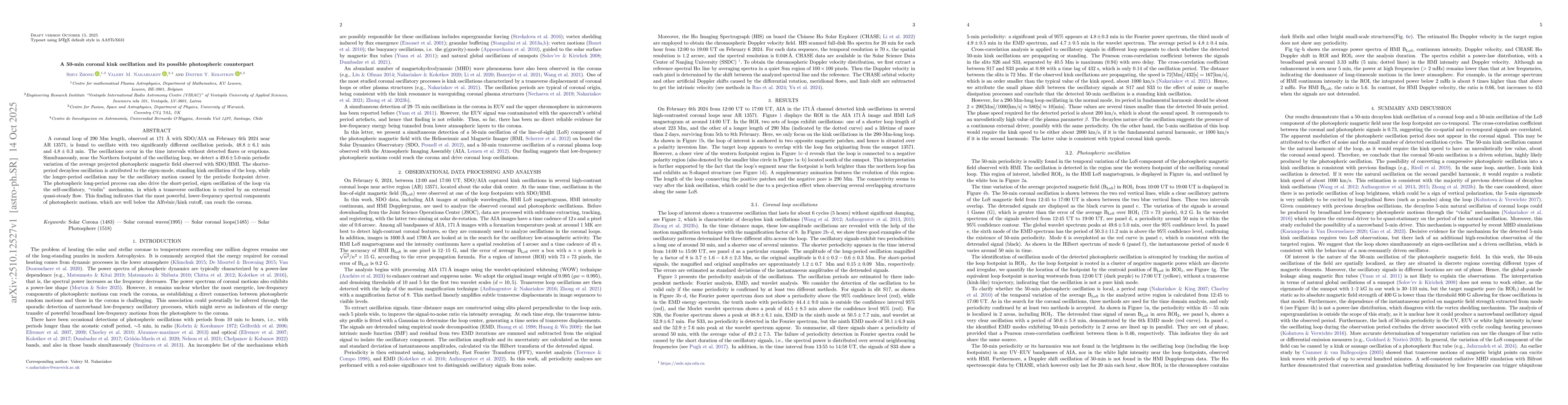 Thumbnail for A 50-min coronal kink oscillation and its possible photospheric
  counterpart
