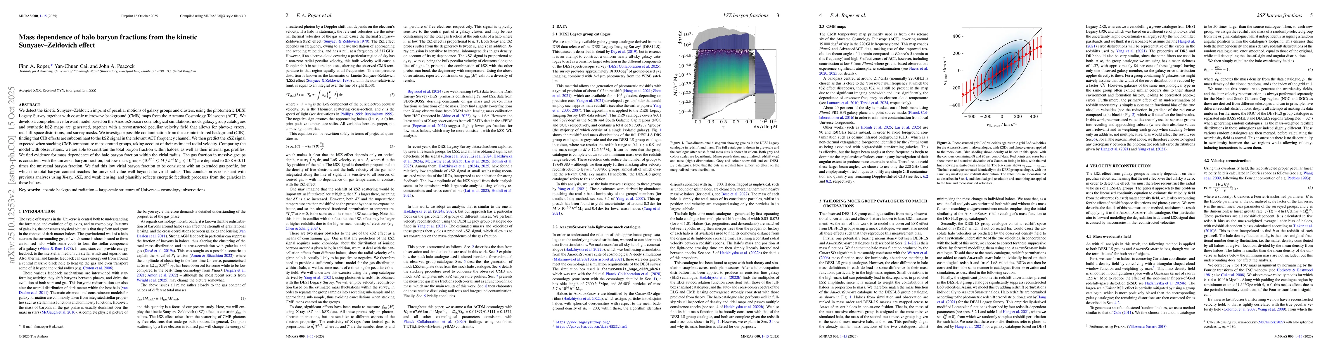 Thumbnail for Mass dependence of halo baryon fractions from the kinetic
  Sunyaev-Zeldovich effect