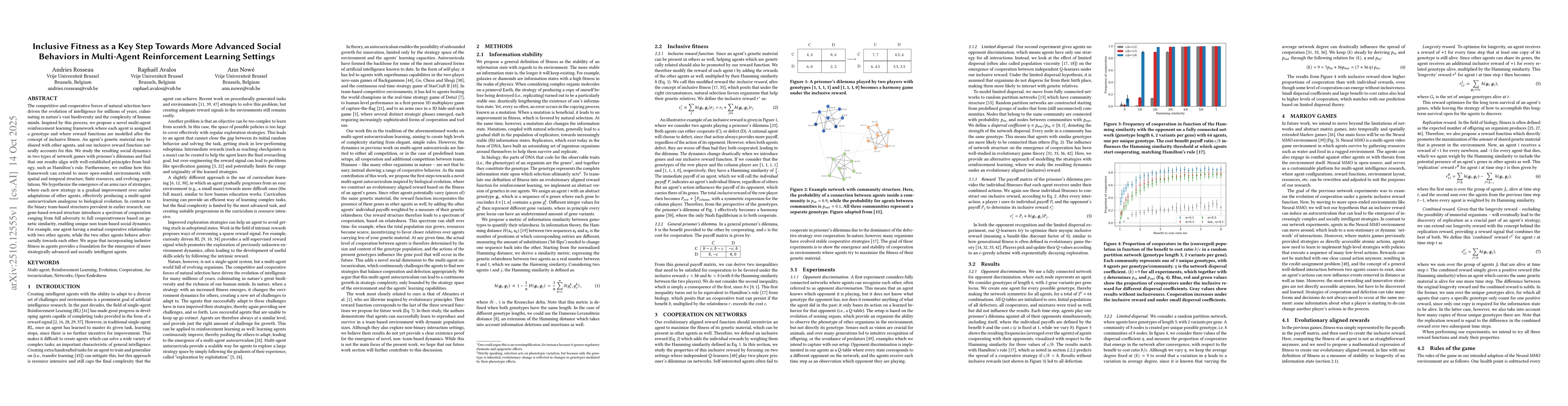 Thumbnail for Inclusive Fitness as a Key Step Towards More Advanced Social Behaviors
  in Multi-Agent Reinforcement Learning Settings