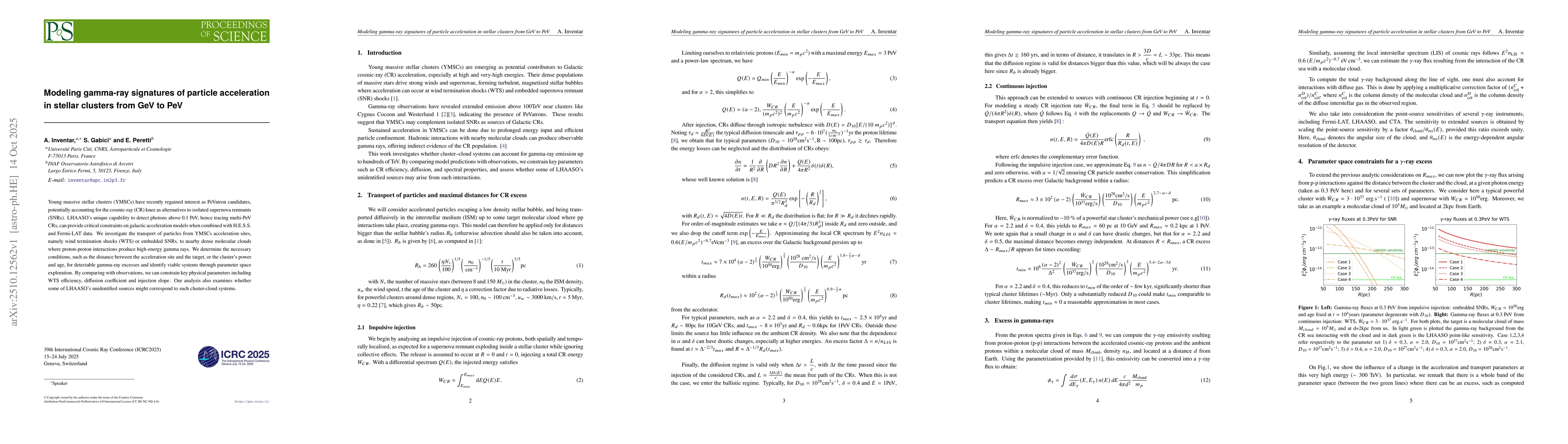 Thumbnail for Modeling gamma-ray signatures of particle acceleration in stellar
  clusters from GeV to PeV
