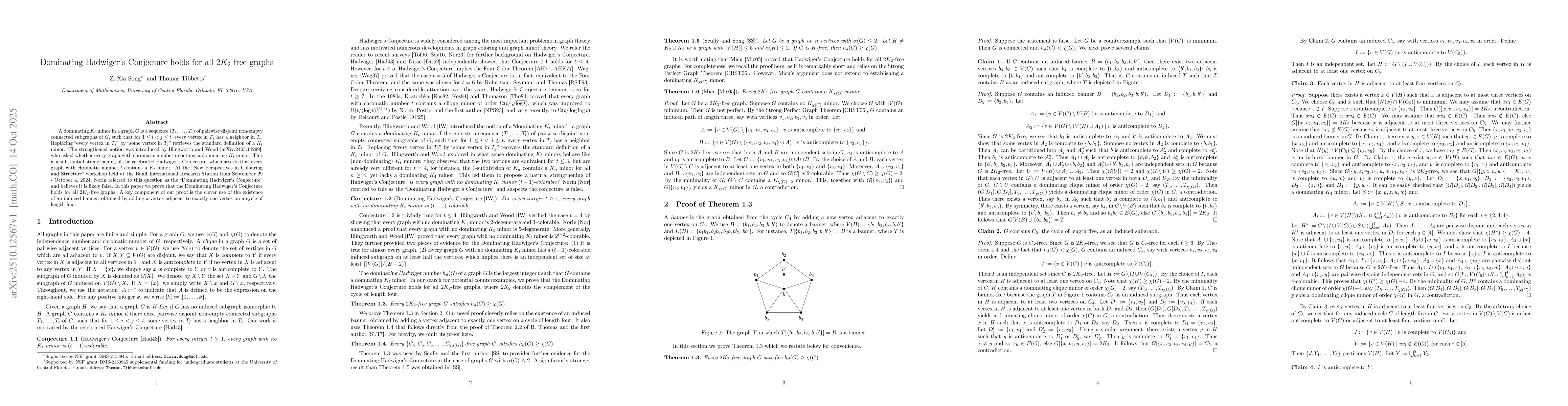 Thumbnail for Dominating Hadwiger's Conjecture holds for all $2K_2$-free graphs